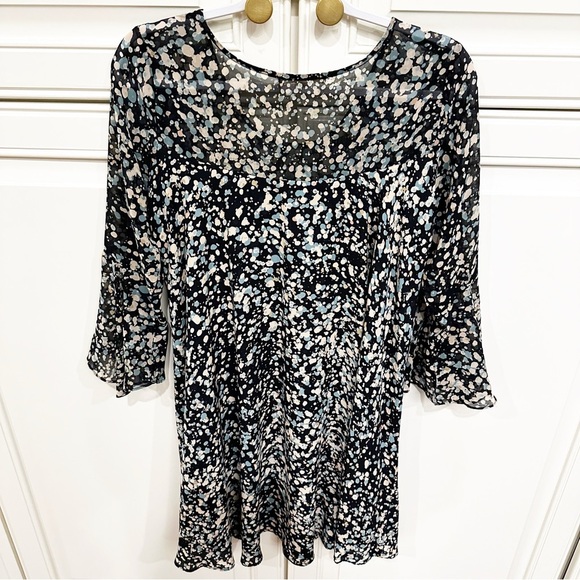 Anthropologie Paper Crown Droplets Splatter Print Swing Dress Flowy Bell Sleeve - Picture 9 of 9